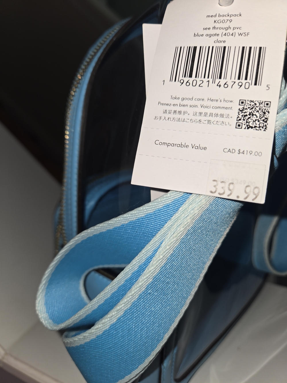 kate spade baby blue clear mini backpack - Picture 5 of 5